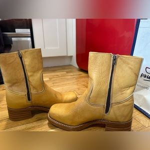 Vintage Frye brown leather boots with white trim